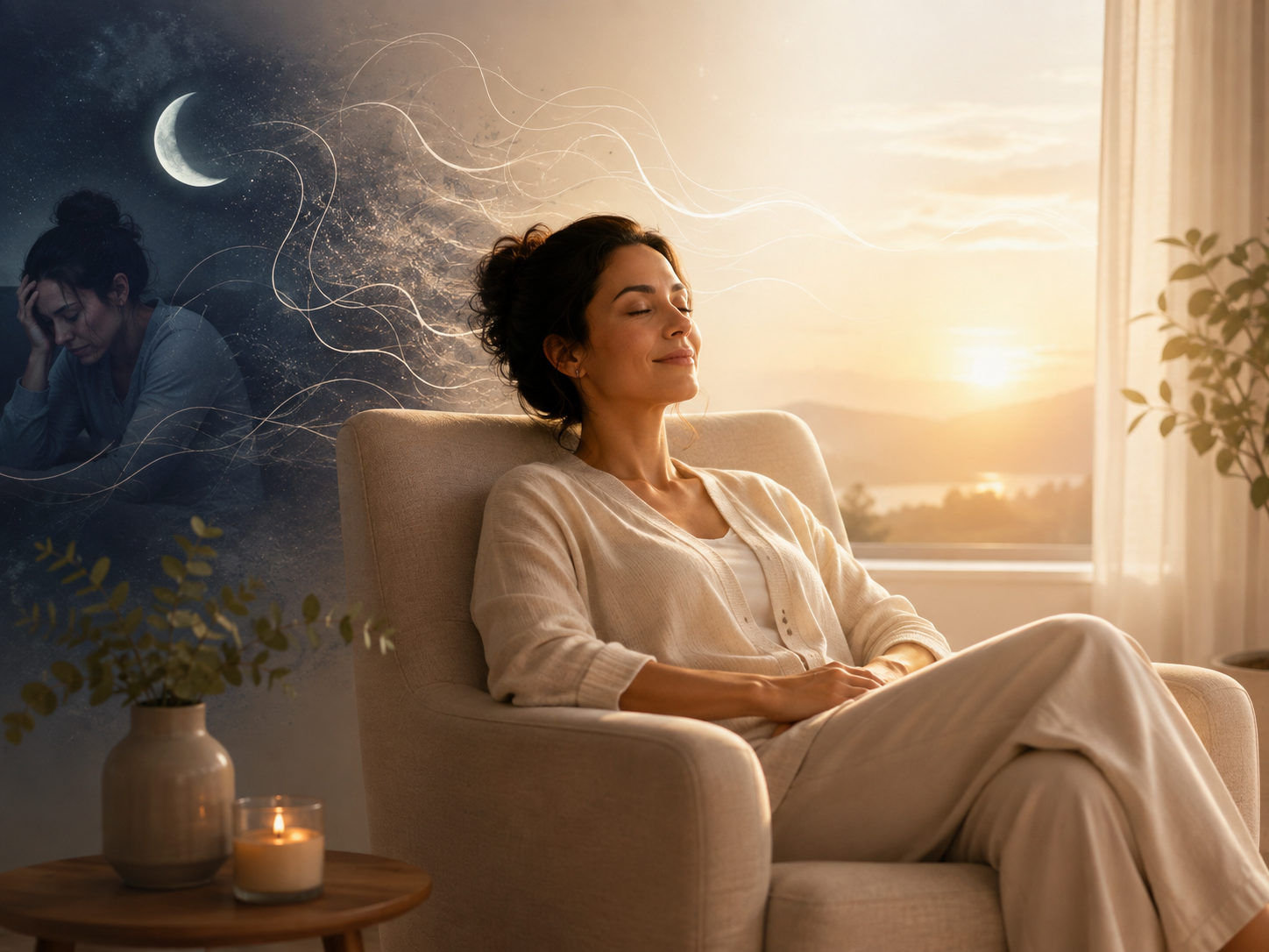 Persona despierta durante la noche por insomnio